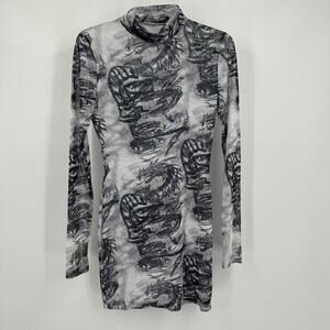Womens‎ Sheer Micromesh Mini Dress Size L Gray Black Dragons Festival Bodycon